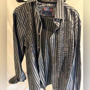 English Laundry Black and Gray Striped Shirt